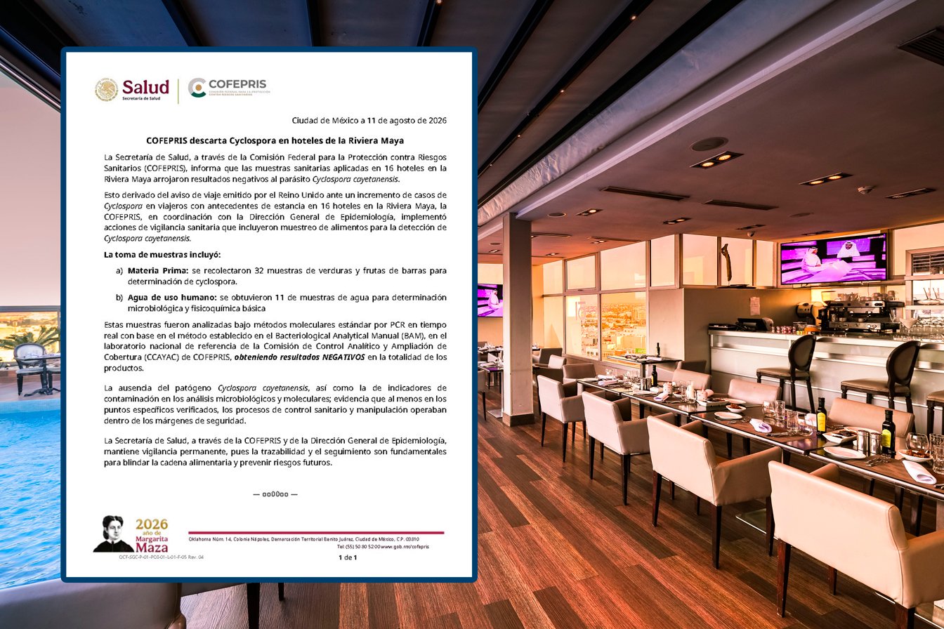 COFEPRIS descarta Cyclospora en hoteles de la Riviera Maya.
